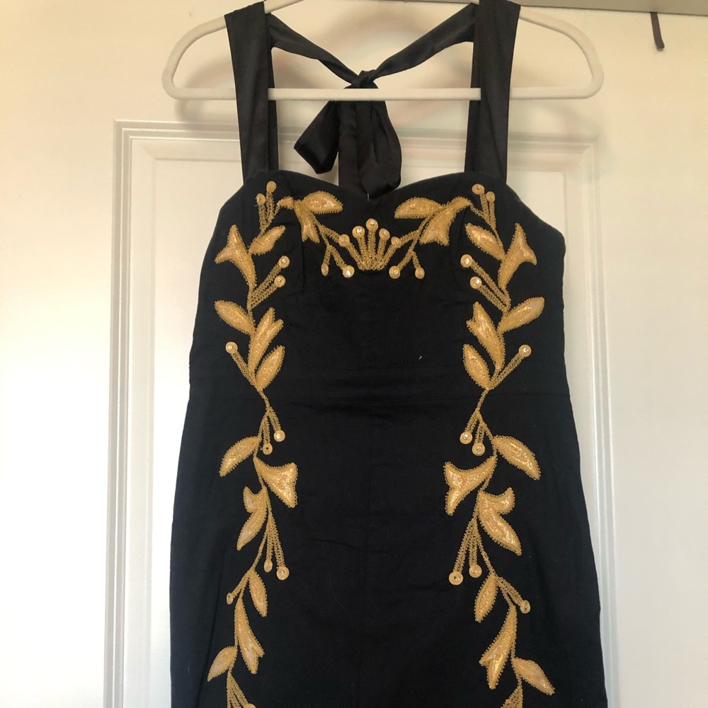 Free People Black & Gold Cocktail Dress, Size 10